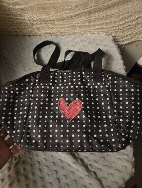 Thirty one lunch cooler bag black & white polka dot w heart
